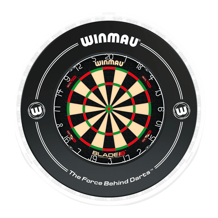 Winmau Blade 6 Dartboard, Surround & Ice White Plasma Light Bundle Blade 6 Dual Core / Black / Winmau Plasma Ice White Boards