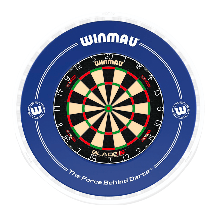 Winmau Blade 6 Dartboard, Surround & Ice White Plasma Light Bundle Blade 6 Dual Core / Blue / Winmau Plasma Ice White Boards