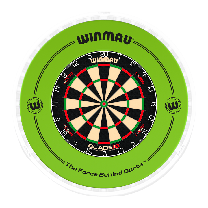 Winmau Blade 6 Dartboard, Surround & Ice White Plasma Light Bundle Blade 6 Dual Core / Green / Winmau Plasma Ice White Boards
