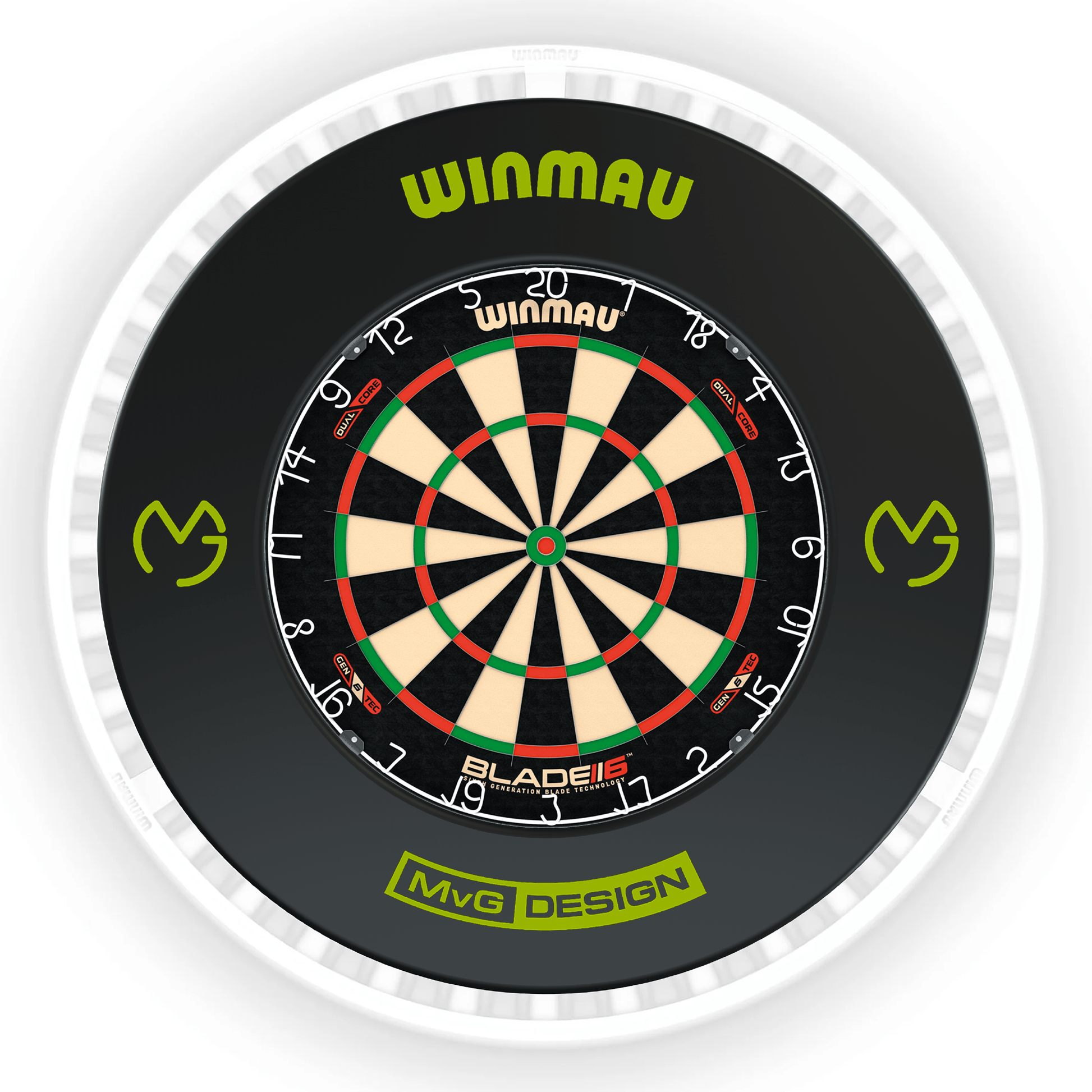 Winmau Blade 6 Dartboard, Surround & Ice White Plasma Light Bundle Blade 6 Dual Core / MvG / Winmau Plasma Ice White Boards
