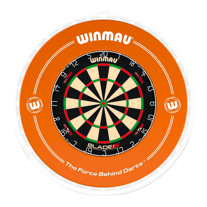 Winmau Blade 6 Dartboard, Surround & Ice White Plasma Light Bundle Blade 6 Dual Core / Orange / Winmau Plasma Ice White Boards
