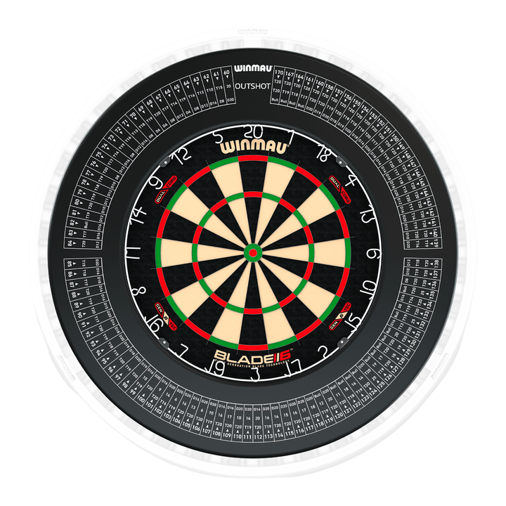 Winmau Blade 6 Dartboard, Surround & Ice White Plasma Light Bundle Blade 6 Dual Core / Out Shot / Winmau Plasma Ice White Boards