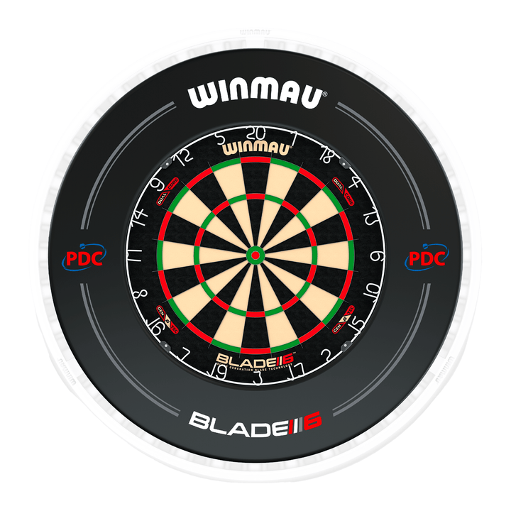 Winmau Blade 6 Dartboard, Surround & Ice White Plasma Light Bundle Blade 6 Dual Core / PDC Black / Winmau Plasma Ice White Boards