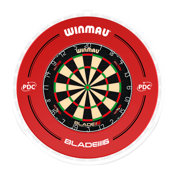 Winmau Blade 6 Dartboard, Surround & Ice White Plasma Light Bundle Blade 6 Dual Core / PDC Red / Winmau Plasma Ice White Boards