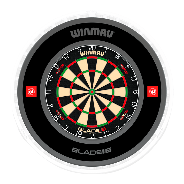 Winmau Blade 6 Dartboard, Surround & Ice White Plasma Light Bundle Blade 6 Dual Core / Pro 1.0 Black / Winmau Plasma Ice White Boards