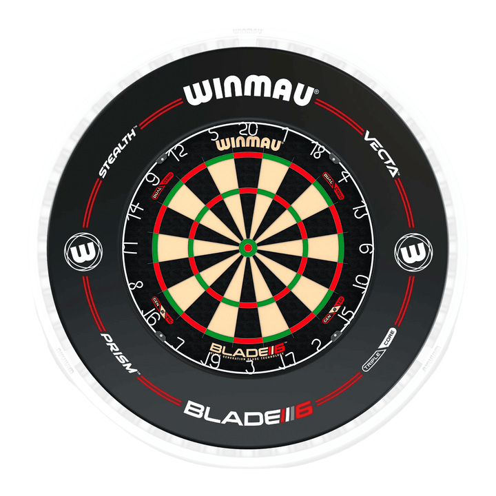 Winmau Blade 6 Dartboard, Surround & Ice White Plasma Light Bundle Blade 6 Dual Core / Pro-Line Black / Winmau Plasma Ice White Boards