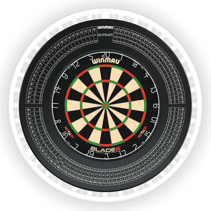 Winmau Blade 6 Dartboard, Surround & Ice White Plasma Light Bundle Blade 6 / Out Shot / Winmau Plasma Ice White Boards