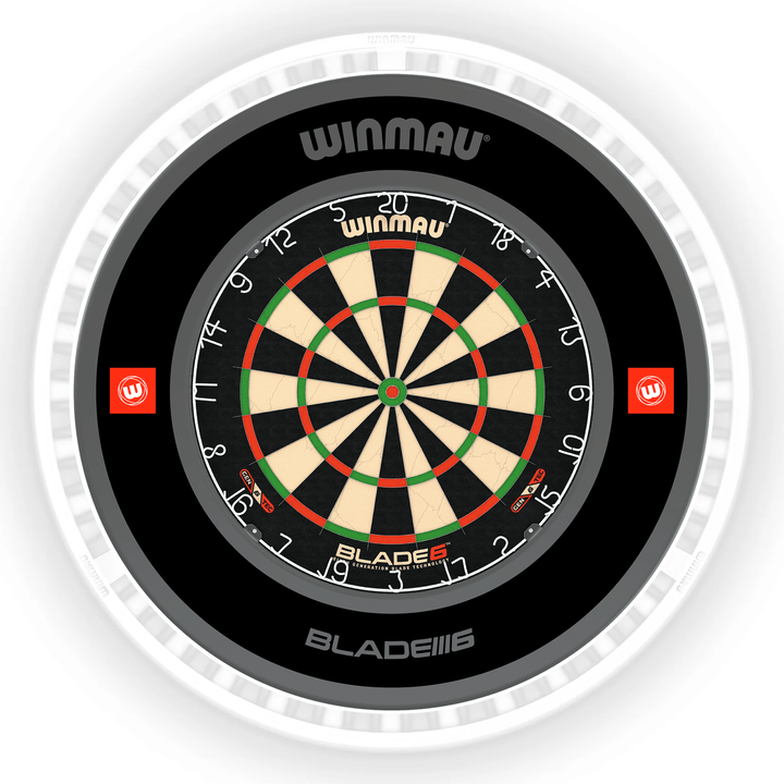 Winmau Blade 6 Dartboard, Surround & Ice White Plasma Light Bundle Blade 6 / Pro 1.0 Black / Winmau Plasma Ice White Boards