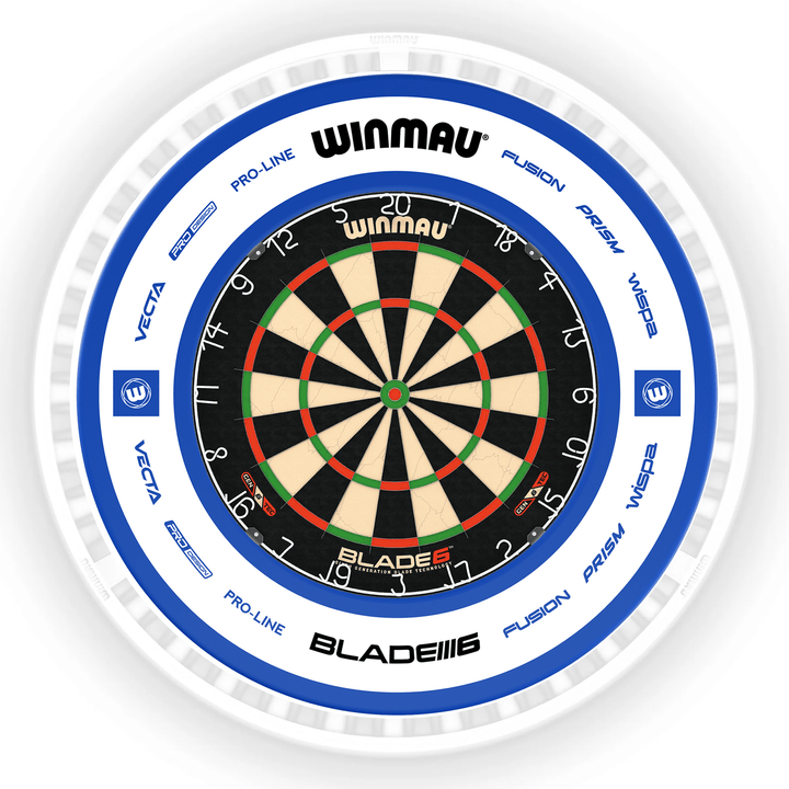 Winmau Blade 6 Dartboard, Surround & Ice White Plasma Light Bundle Blade 6 / Pro 2.0 Blue / Winmau Plasma Ice White Boards
