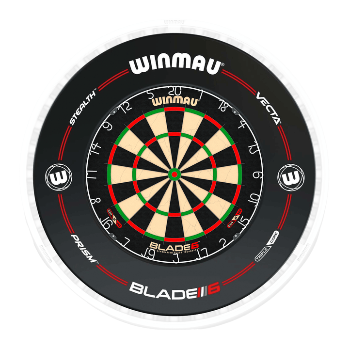 Winmau Blade 6 Dartboard, Surround & Ice White Plasma Light Bundle Blade 6 / Pro-Line Black / Winmau Plasma Ice White Boards