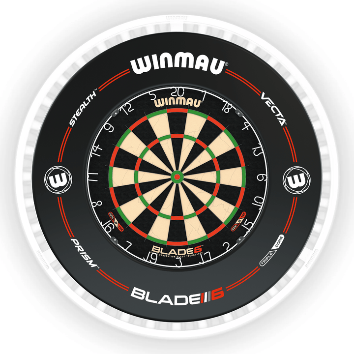 Winmau Blade 6 Dartboard, Surround & Ice White Plasma Light Bundle Blade 6 / Pro-Line Black / Winmau Plasma Ice White Boards