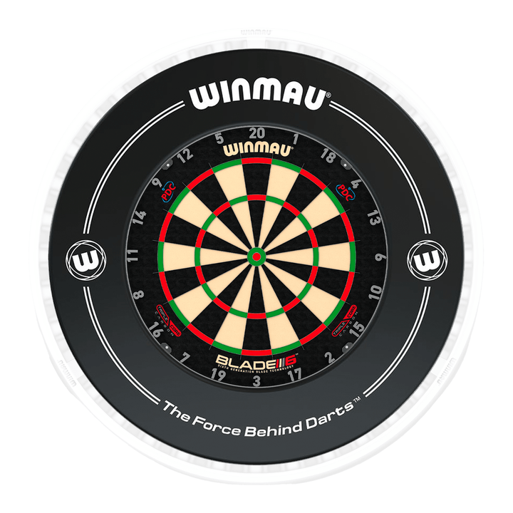 Winmau Blade 6 Dartboard, Surround & Ice White Plasma Light Bundle Blade 6 Triple Core / Black / Winmau Plasma Ice White Boards