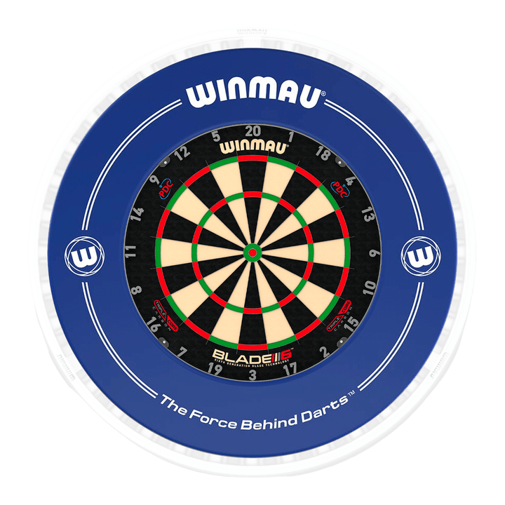 Winmau Blade 6 Dartboard, Surround & Ice White Plasma Light Bundle Blade 6 Triple Core / Blue / Winmau Plasma Ice White Boards