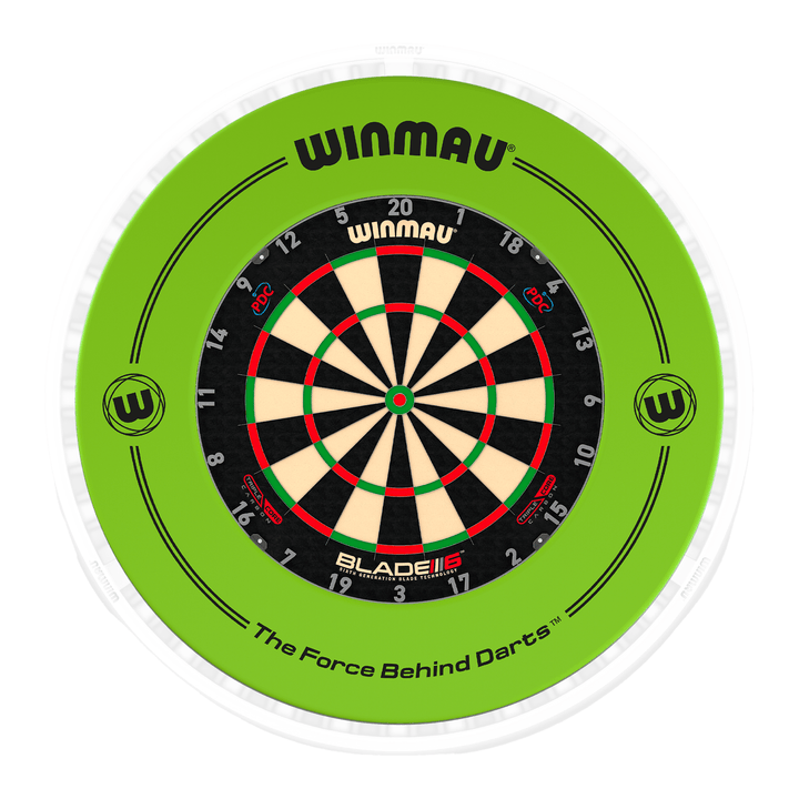 Winmau Blade 6 Dartboard, Surround & Ice White Plasma Light Bundle Blade 6 Triple Core / Green / Winmau Plasma Ice White Boards