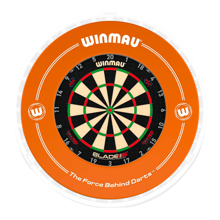 Winmau Blade 6 Dartboard, Surround & Ice White Plasma Light Bundle Blade 6 Triple Core / Orange / Winmau Plasma Ice White Boards