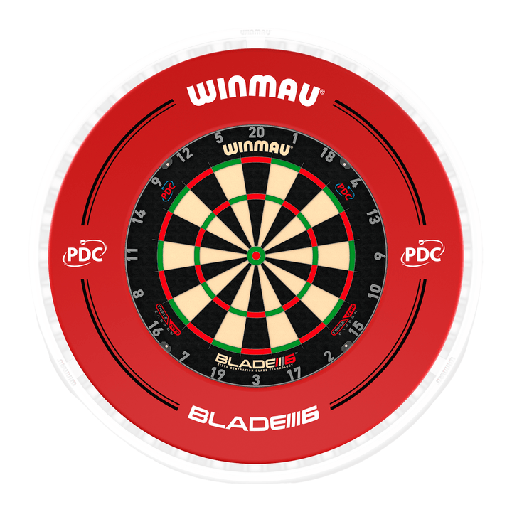 Winmau Blade 6 Dartboard, Surround & Ice White Plasma Light Bundle Blade 6 Triple Core / PDC Red / Winmau Plasma Ice White Boards