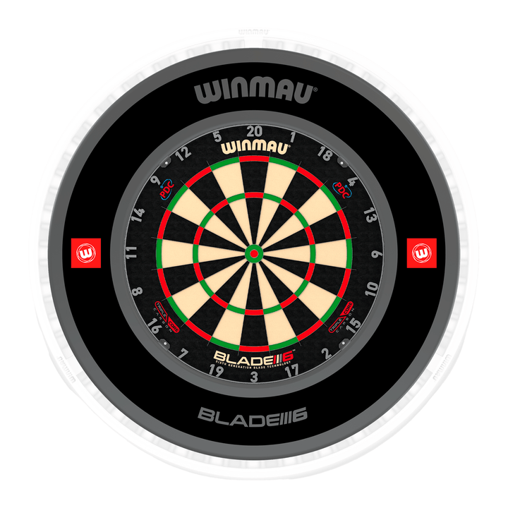 Winmau Blade 6 Dartboard, Surround & Ice White Plasma Light Bundle Blade 6 Triple Core / Pro 1.0 Black / Winmau Plasma Ice White Boards