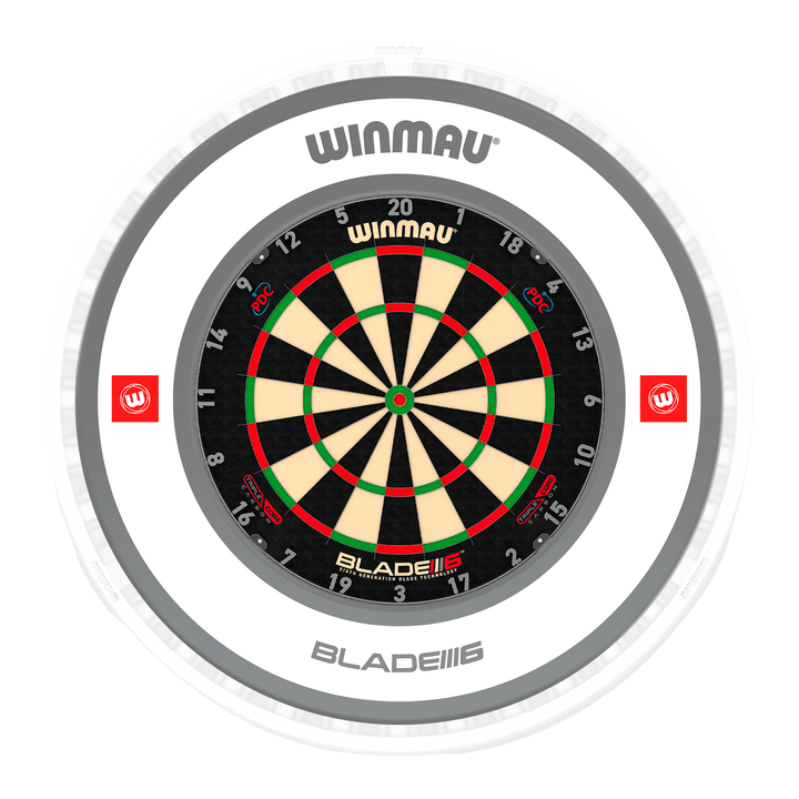 Winmau Blade 6 Dartboard, Surround & Ice White Plasma Light Bundle Blade 6 Triple Core / Pro 1.0 White / Winmau Plasma Ice White Boards