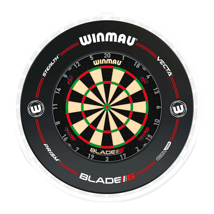 Winmau Blade 6 Dartboard, Surround & Ice White Plasma Light Bundle Blade 6 Triple Core / Pro-Line Black / Winmau Plasma Ice White Boards