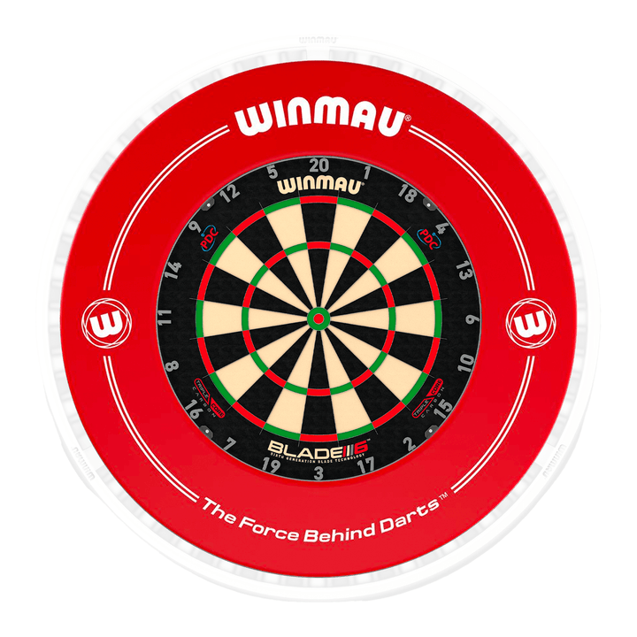 Winmau Blade 6 Dartboard, Surround & Ice White Plasma Light Bundle Blade 6 Triple Core / Red / Winmau Plasma Ice White Boards