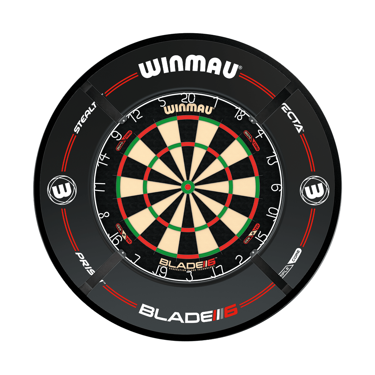 Winmau Blade 6 Dual Core Dartboard, Surround & Corona Light Bundle Dartboard Bundles