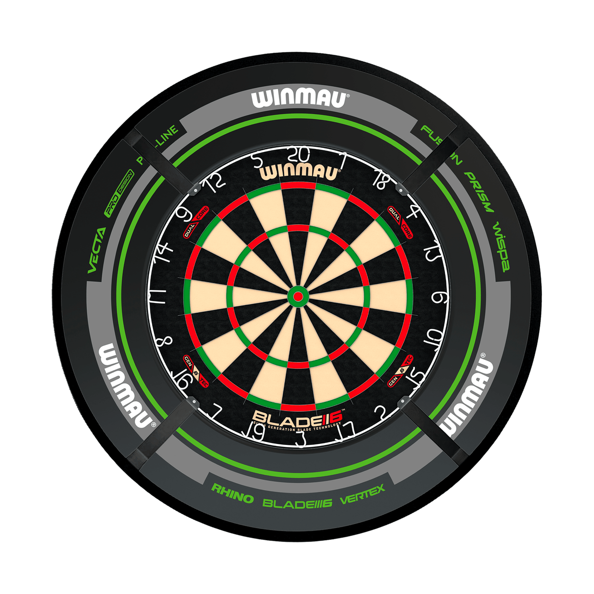 Winmau Blade 6 Dual Core Dartboard, Surround & Corona Light Bundle Dartboard Bundles