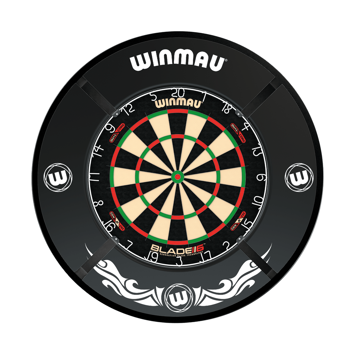Winmau Blade 6 Dual Core Dartboard, Surround & Corona Light Bundle Dartboard Bundles