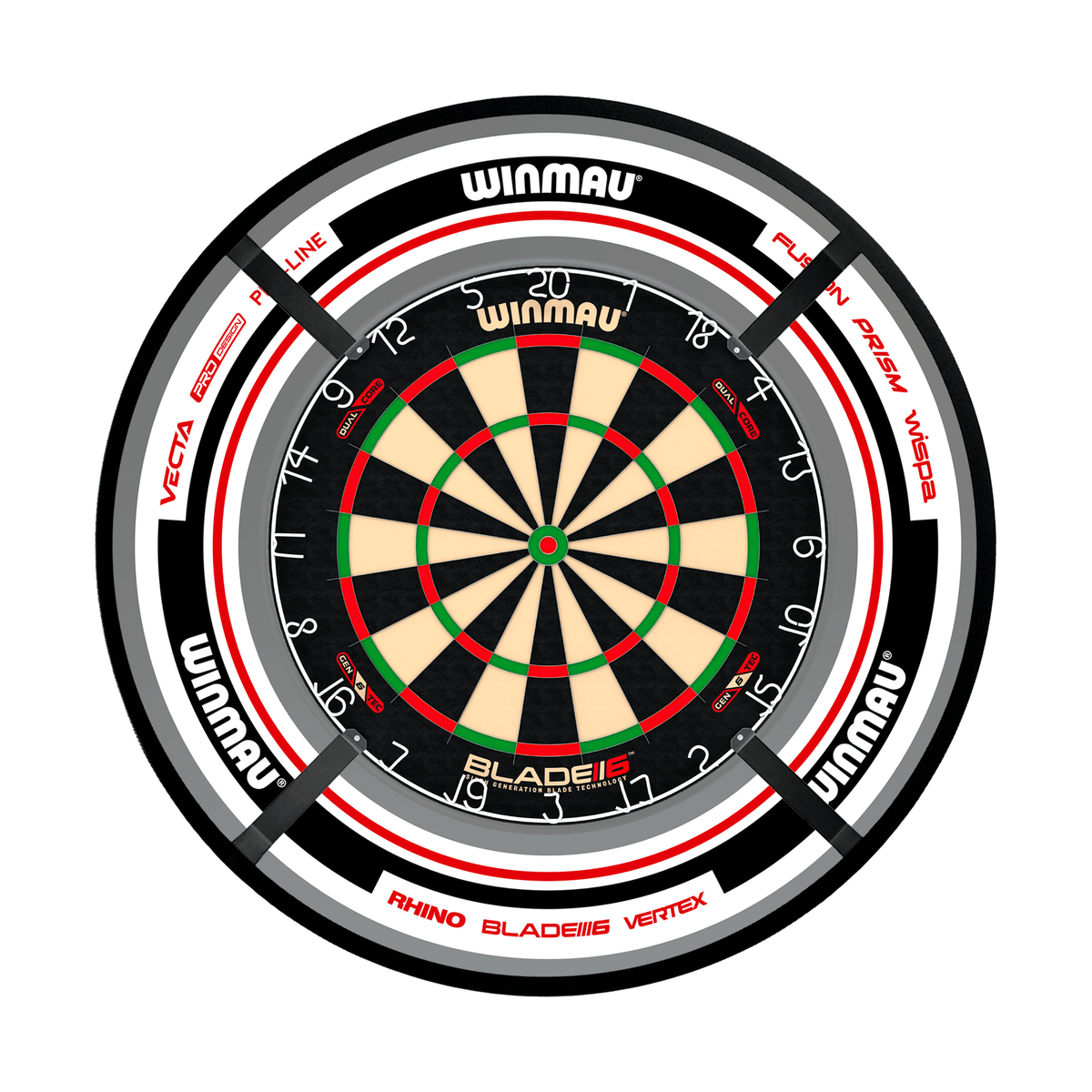 Winmau Blade 6 Dual Core Dartboard, Surround & Corona Light Bundle Dartboard Bundles