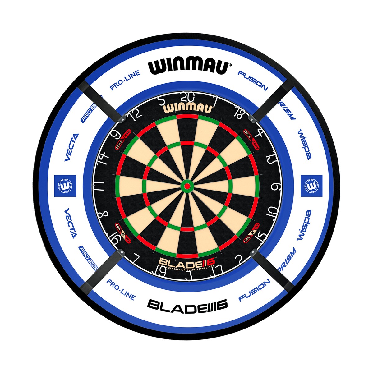 Winmau Blade 6 Dual Core Dartboard, Surround & Corona Light Bundle Dartboard Bundles