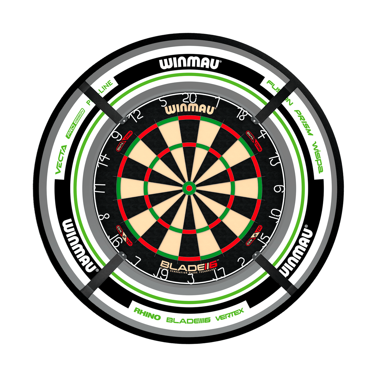 Winmau Blade 6 Dual Core Dartboard, Surround & Corona Light Bundle Dartboard Bundles