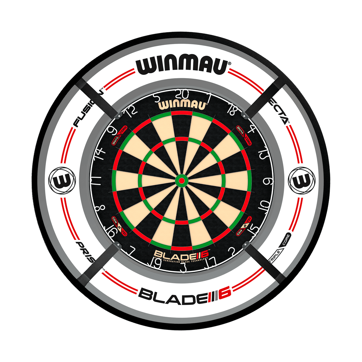 Winmau Blade 6 Dual Core Dartboard, Surround & Corona Light Bundle Dartboard Bundles