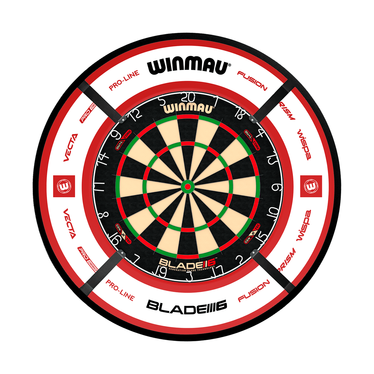 Winmau Blade 6 Dual Core Dartboard, Surround & Corona Light Bundle Dartboard Bundles