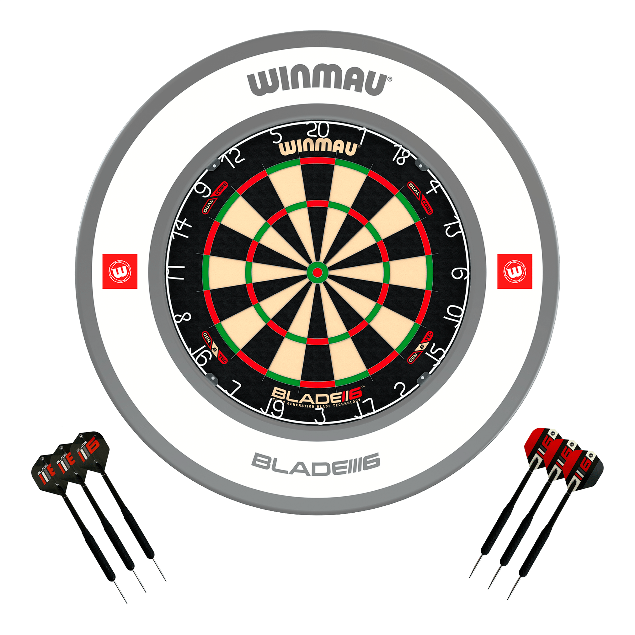 Winmau Blade 6 Dual Core Dartboard, Surround & Darts - Complete Darts Set Blade 6 Dual Core / Pro 1.0 White Boards