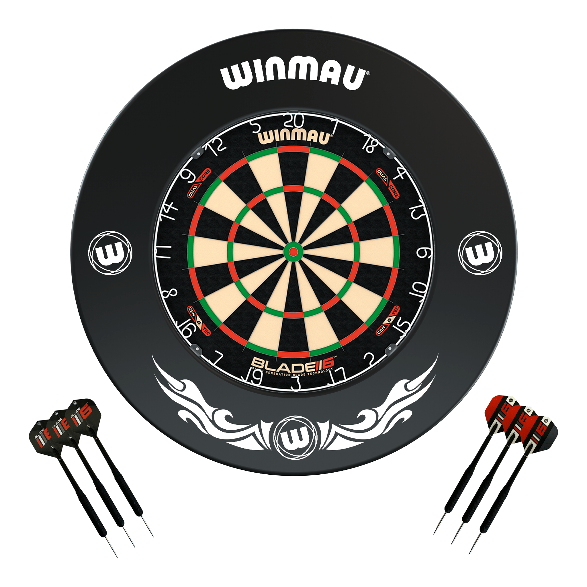 Winmau Blade 6 Dual Core Dartboard, Surround & Darts - Complete Darts Set Blade 6 Dual Core / Xtreme Boards