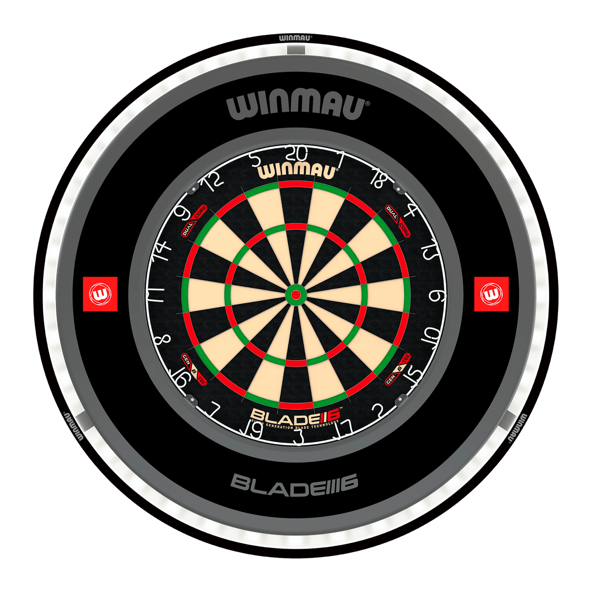 Winmau Blade 6 Dual Core Dartboard, Surround & Plasma Light Bundle Dartboard Bundles
