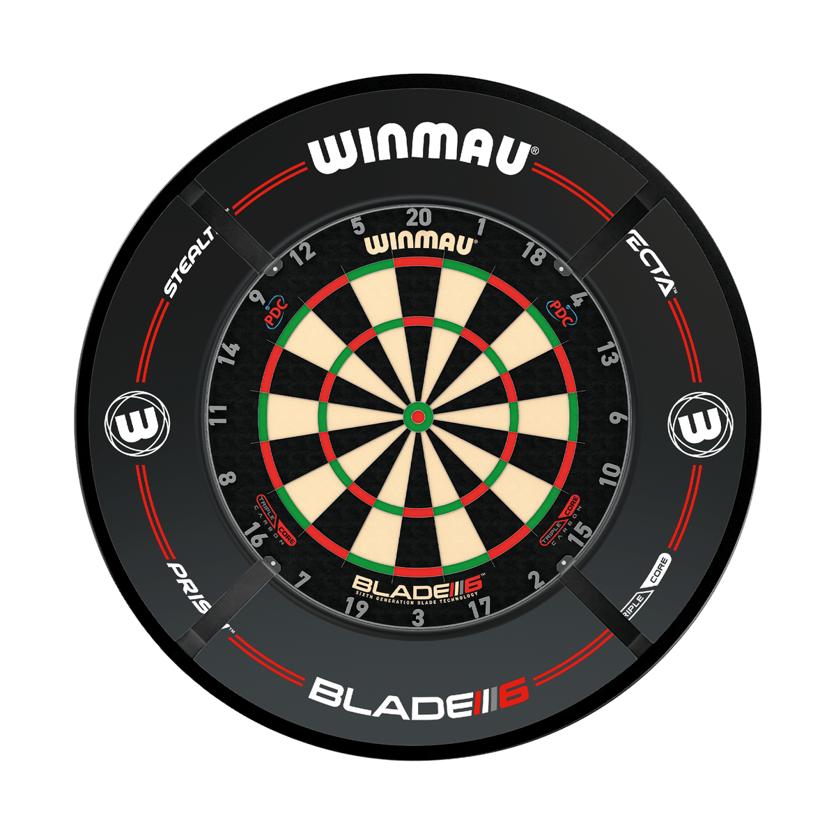 Winmau Blade 6 Triple Core Dartboard, Surround & Corona Light Bundle Dartboard Bundles