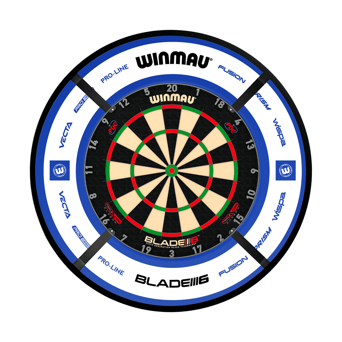 Winmau Blade 6 Triple Core Dartboard, Surround & Corona Light Bundle Dartboard Bundles