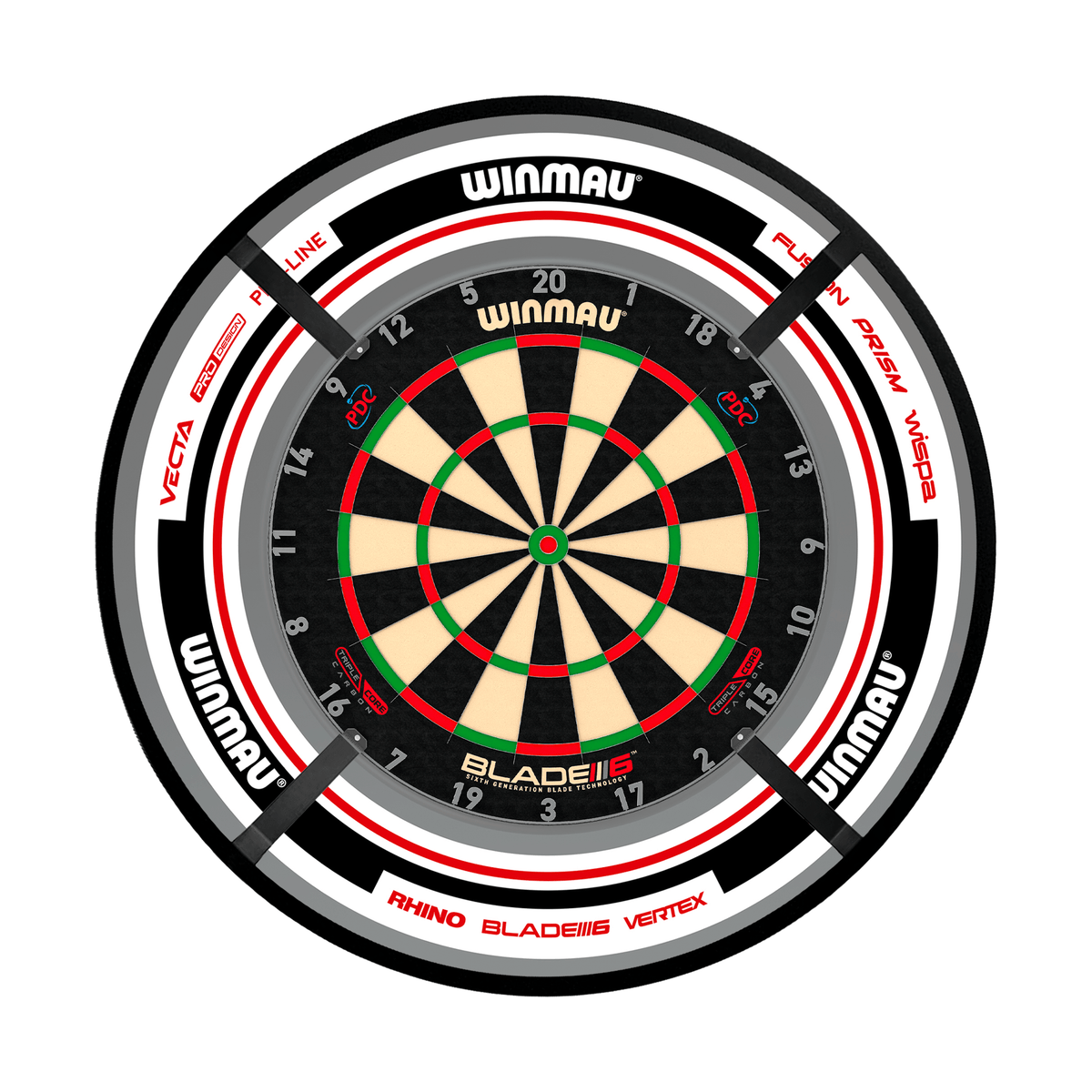 Winmau Blade 6 Triple Core Dartboard, Surround & Corona Light Bundle Dartboard Bundles