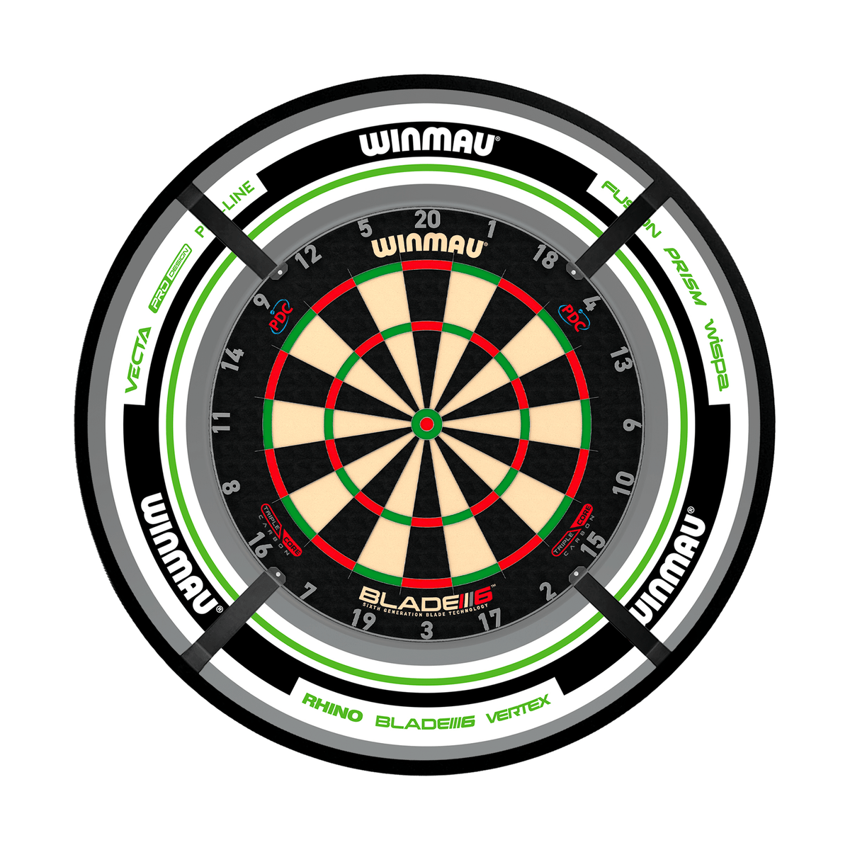 Winmau Blade 6 Triple Core Dartboard, Surround & Corona Light Bundle Dartboard Bundles