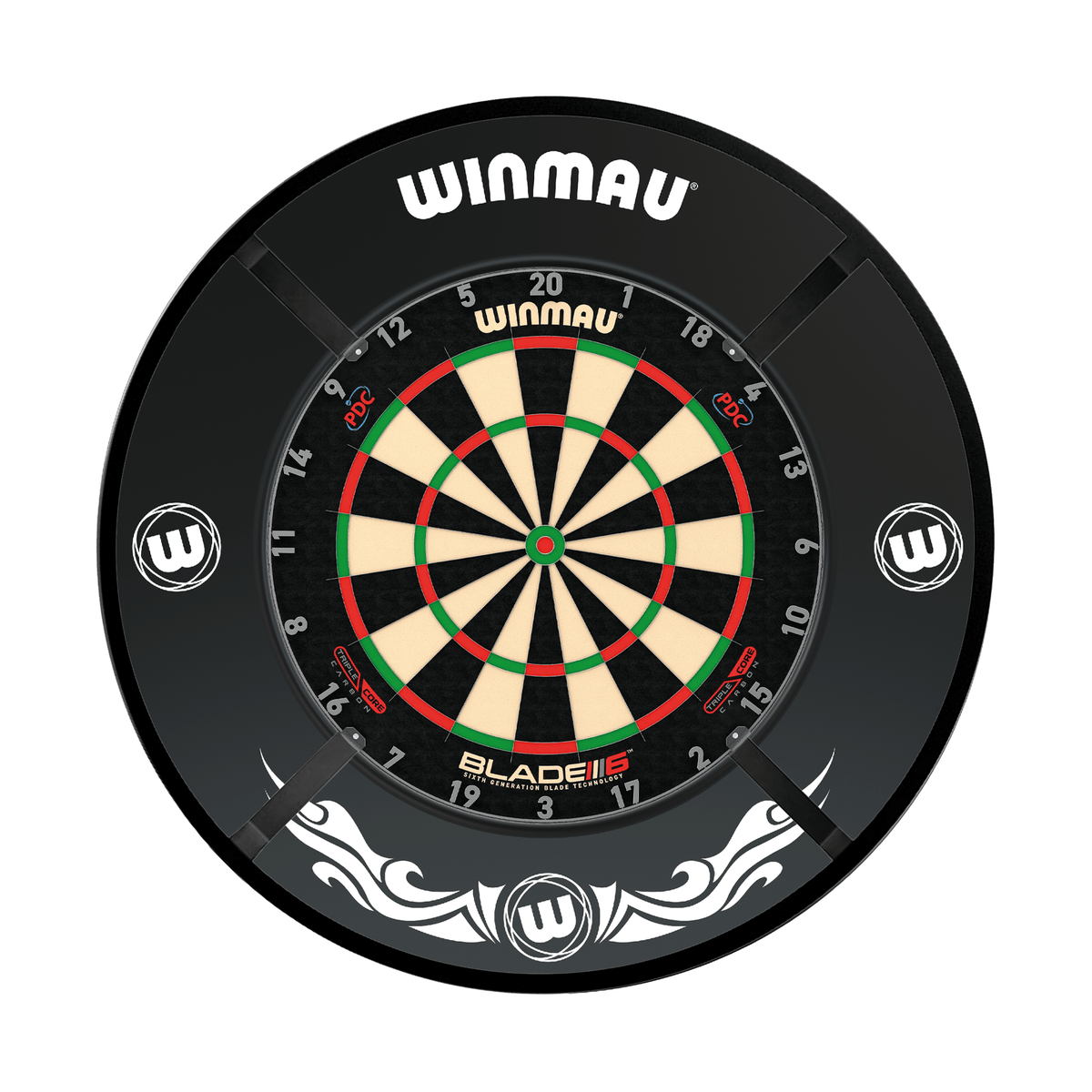 Winmau Blade 6 Triple Core Dartboard, Surround & Corona Light Bundle Dartboard Bundles