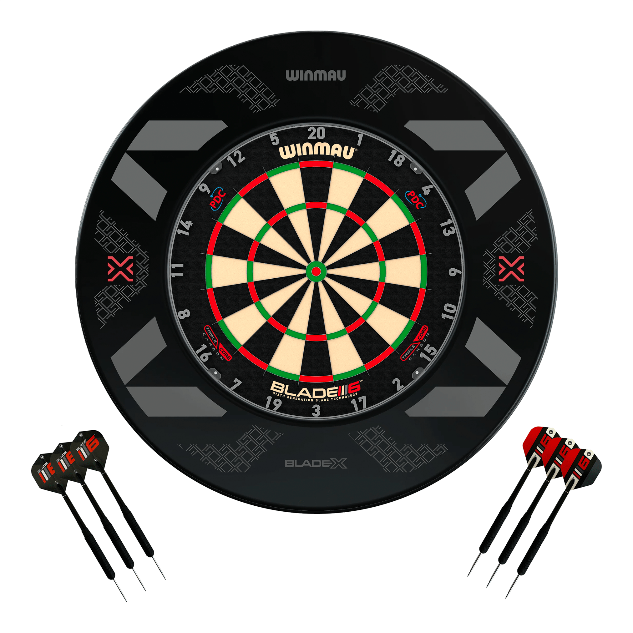 Winmau Blade 6 Triple Core Dartboard, Surround & Darts - Complete Darts Set Blade 6 Triple Core / Blade X Boards