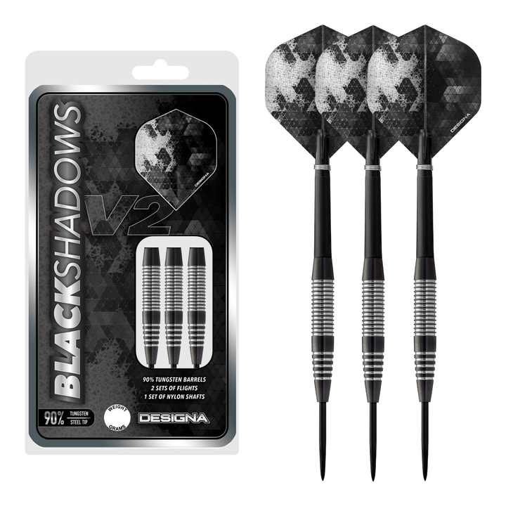 Designa Black Shadow V2 M3 Steel Tip Darts - 90% Tungsten - 23 Grams Darts