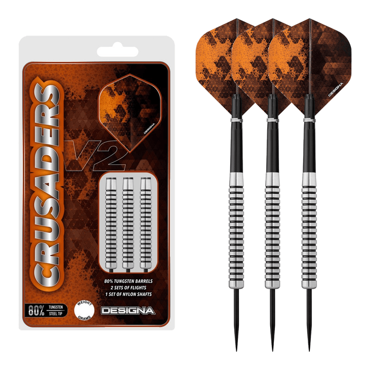 Designa Crusader V2 M2 Steel Tip Darts - 80% Tungsten - 21 Grams Darts