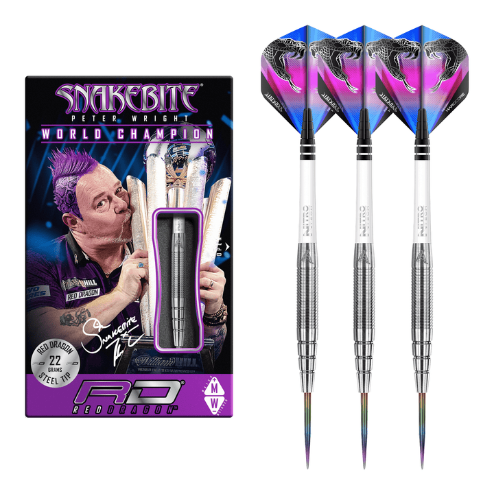 Red Dragon Peter Wright PL15 Silver - 90% Tungsten Steel Tip Darts 22 Grams Darts